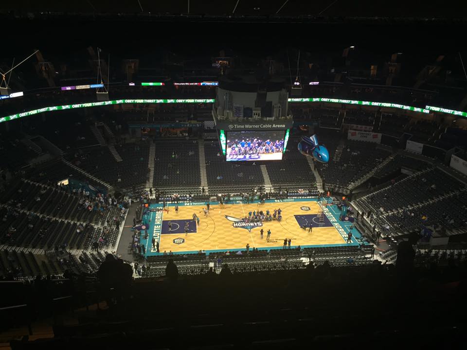 View from the upper level of the Spectrum Center during a Charlotte Hornets game.