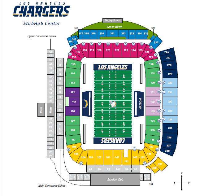 Stubhub Center Seating Chart, Home of the Los Angeles Chargers
