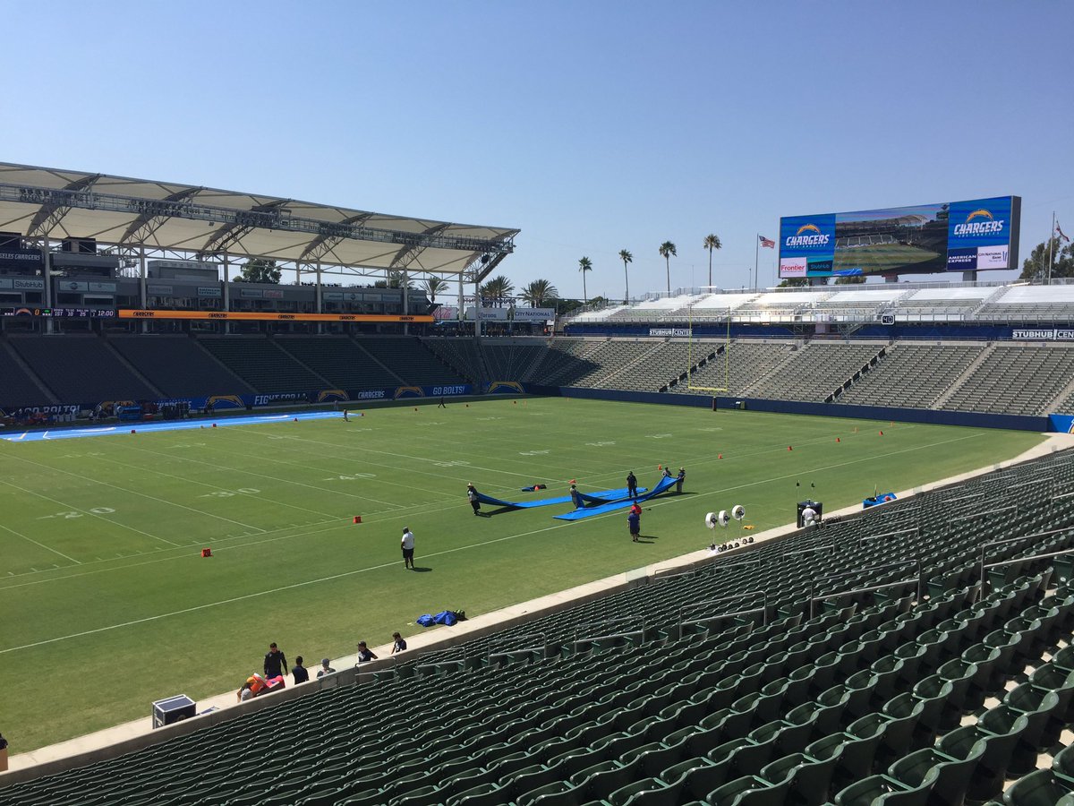 View of the playing field at the Stubhub Center, home of the Los Angeles Chargers